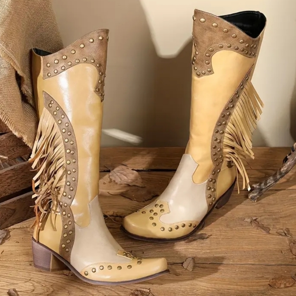 Fringe Western Boots in Tan and Brown Sz 7